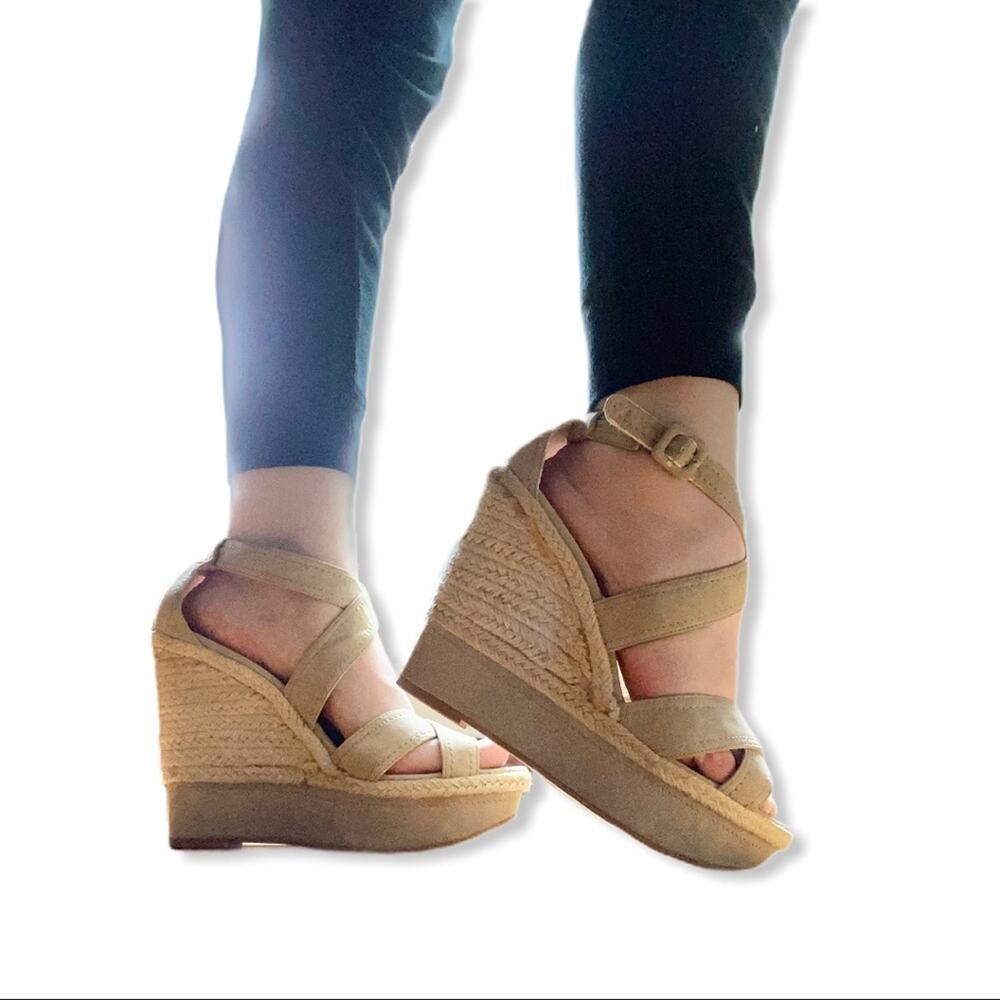 Aldo Tan Faux Suede & Macrame Strappy Wedge Sandal
